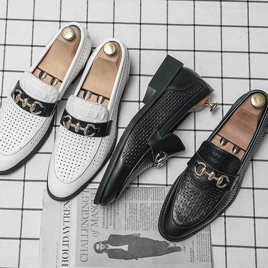 Slip on Formal Dress Shoes for Man Leather Men Shoes Summer Hollow Breathable Oxfords Man Casual Shoes