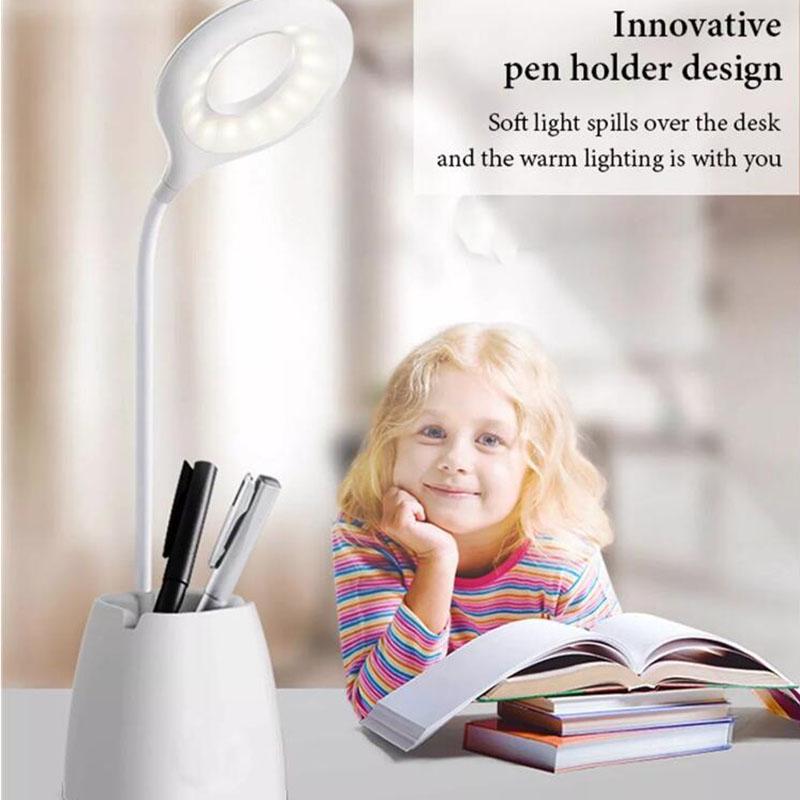 USB Rechargeable Table Lamp Storage Pen Touch Table Lamp for Reading Student Dimmable Desk Lamp
