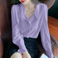 Women's Spring and Autumn Long Sleeve Shirt Chiffon Solid Color Top