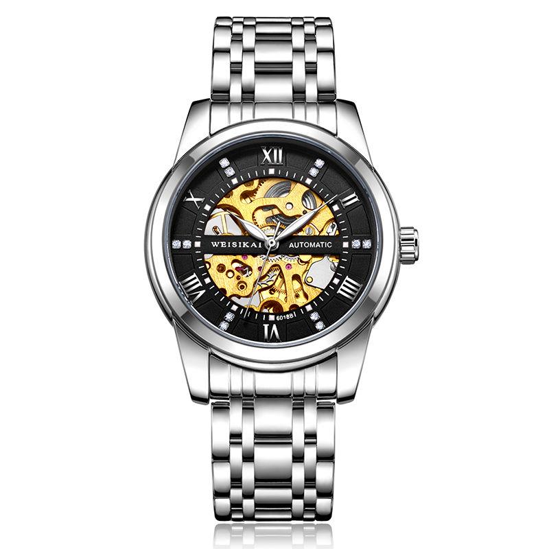Luxury Mechanical Watches Mens Skeleton Watch Stainless Steel Strap Classic Dress Wristwatch