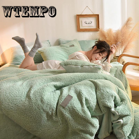 4pcs  Fleece Bedding Set Warm Flannel Soft Duvet Cover Sets Sheet Pillowcases Queen King Size 4pcs