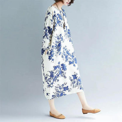 Vintage Floral Print Boho Dress Women Long Maxi Dress Evening Party Beach Summer Dress Long Sleeve Dresses