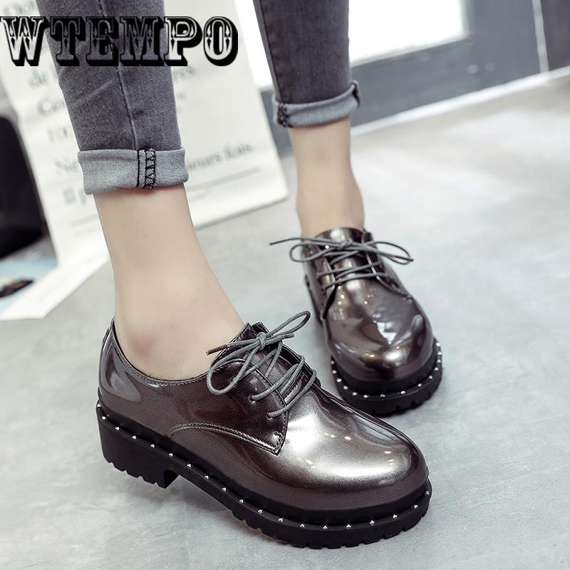 Women Platform Shoes Woman Patent Leather Flats Lace Up Footwear Female Flat Oxford Shoes for Women