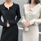 Autumn Mid-length Over-the-knee Bottoming Skirt Sweater Women's Pullover Polo Collar Loose and Thin Knitted Split Dress