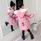Winter Girl's Cotton Padded Jacket Thickened Medium Length Parka Jacket Children's  Printed Hooded Jacket with Removable Fur Coll