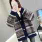 Autumn Winter Vintage Printed Cardigan Sweater Korean Knitwear Casual Loose V-neck Knitted Cardigan Coat tops