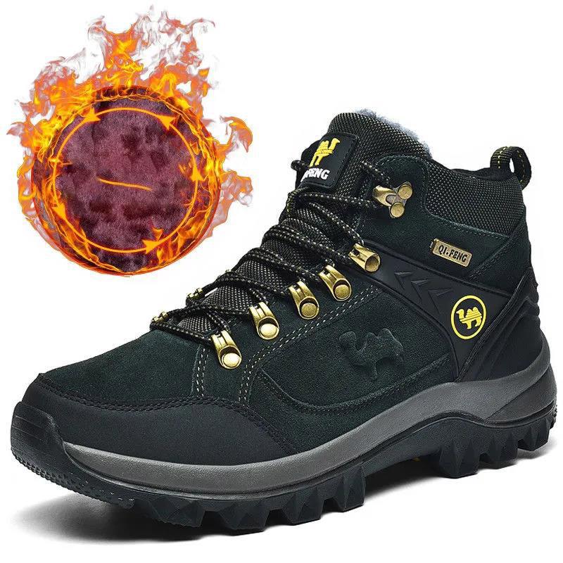 Men's Leather High-top Hiking Shoes Warm Winter Outdoor Hiking Shoes Waterproof Non-slip Wear-resistant Hiking Shoes Plus Velvet Cotton Shoes