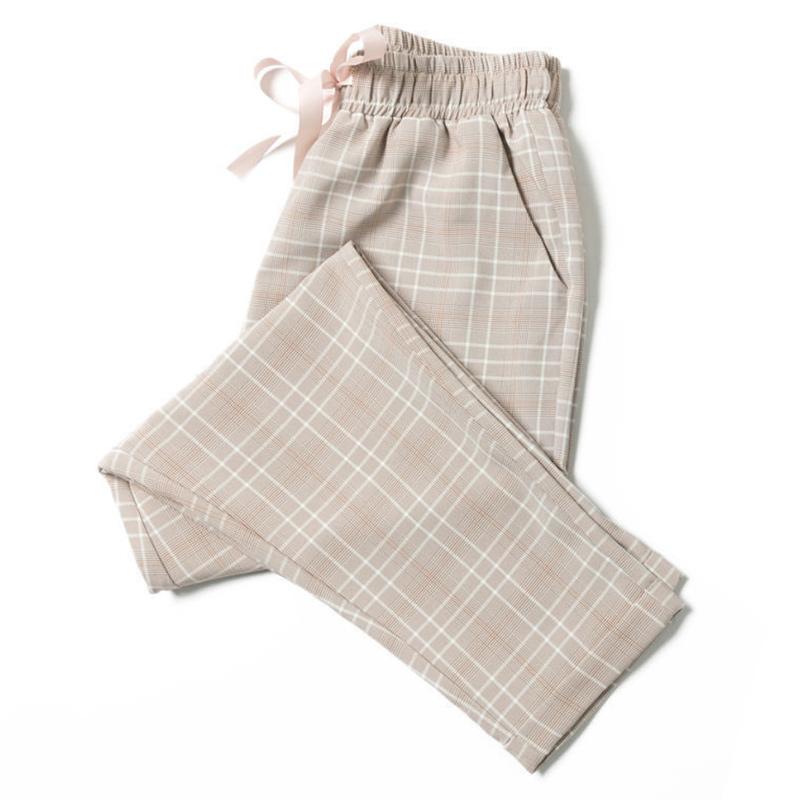 Spring and Summer Korean Version of Casual Harem Pants Girls Loose Nine-point Pants Slim Straight Plaid Pants