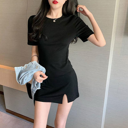 2 Pieces Ladies Dress Suits Spring and Summer Cowboy Vest Short Wild Waistcoat Short Sleeve Black Sexy Tight Dress