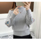 Half Turtleneck Sweater Thicken Women's Autumn and Winter Short Embroidery Flower Base Knit Long Sleeve Pullover
