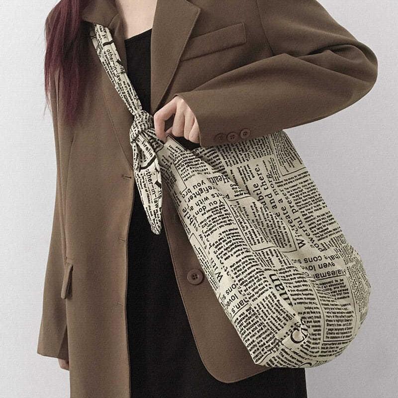 Women Canvas Bags Travel Casual Large Daily Shoulder Tote Shopper Handbag Simple English Newspaper Sense