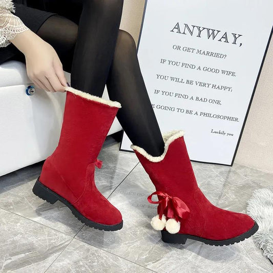 Winter Korean Style Snow Boots Women's Shoes Short Tube Plus Velvet Warm Flat-bottomed Flat-heeled Cotton Shoes