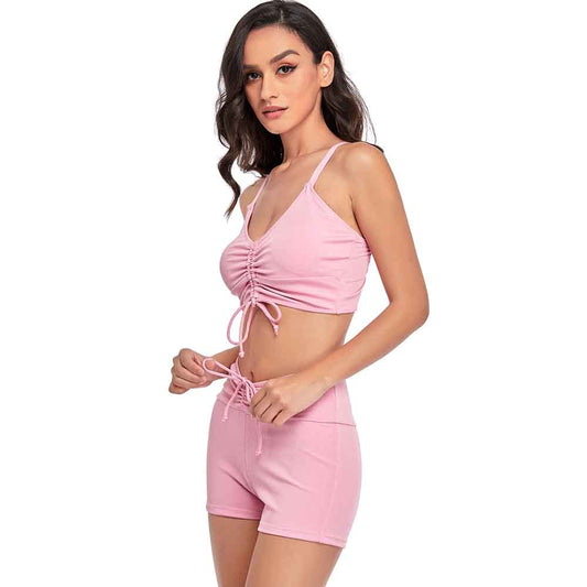 Bikini Swimsuit Women's Sports Drawstring Tankini Plus Size Boxer Solid Color Swimsuit