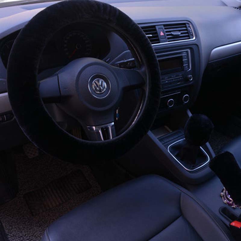 Winter Fleece Warmth Universal Steering Wheel Cover Three-piece Car Handle Cover Gear Cover Handbrake Cover