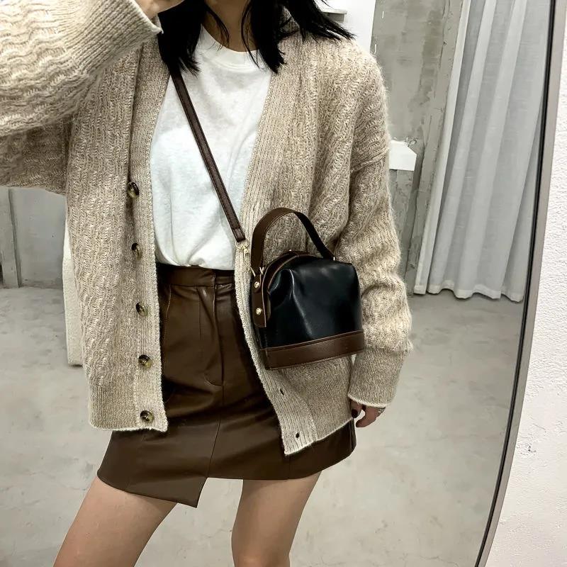 Bucket Bag Shoulder Messenger Bags Casual Female Crossbody Bags Portable PU Leather Multi-Layer Large Capacity Handbag
