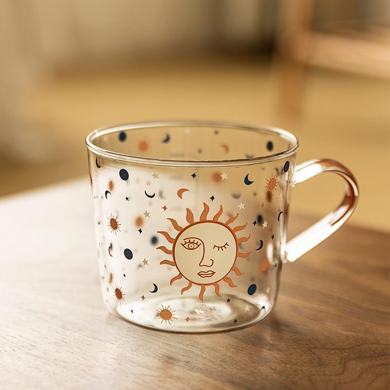 500ml Creative Scale Glass Mug Breakfast Milk Coffe Cup Household Couple Water Cup Sun Eye Pattern Drinkware