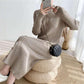 Long Sweater Over The Knee Retro Single-breasted Base Knitted Autumn and Winter Women's Dress