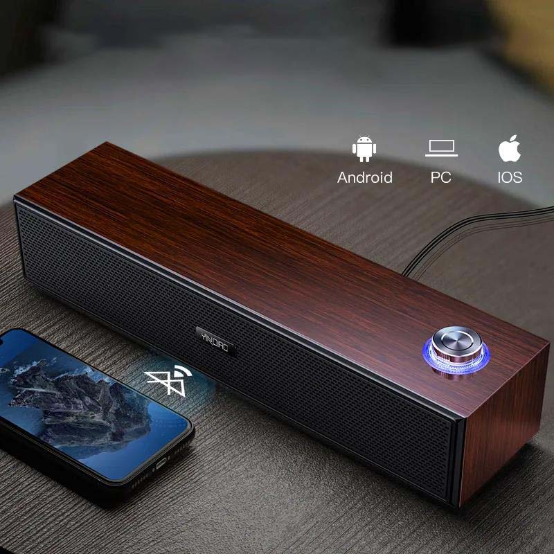 Multimedia Audio Computer Notebook Bluetooth Desktop Long Wooden Small Speaker Mini Subwoofer