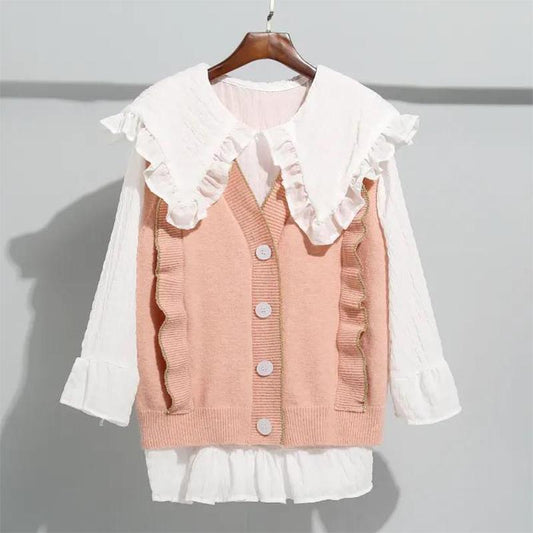 Suit Vest Vest Doll Collar Shirt 2021 Korean Loose Knit Sweater Sweater Female Student