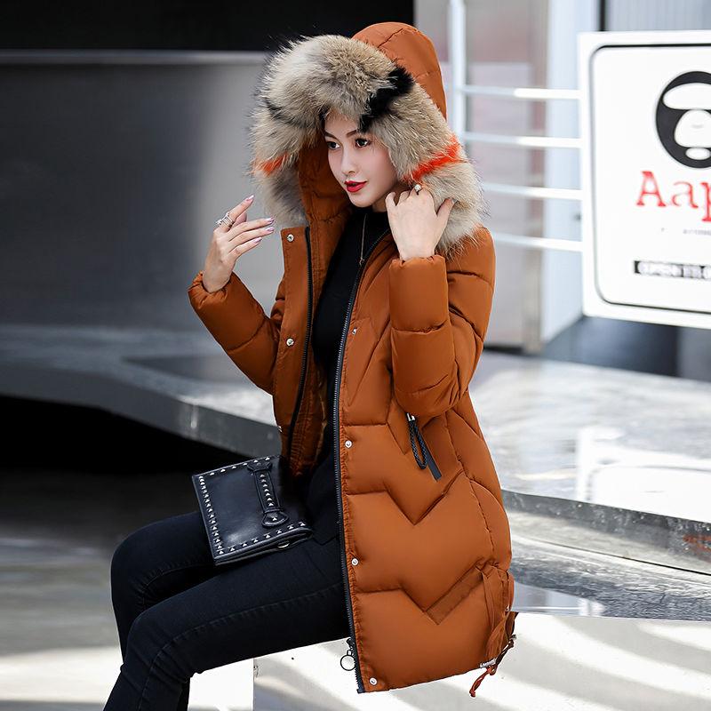 Winter Women's Mid-length Slim-fit Padded Jacket Fashion Big Fur Collar Cold-proof Cotton Jacket Large Size Jacket