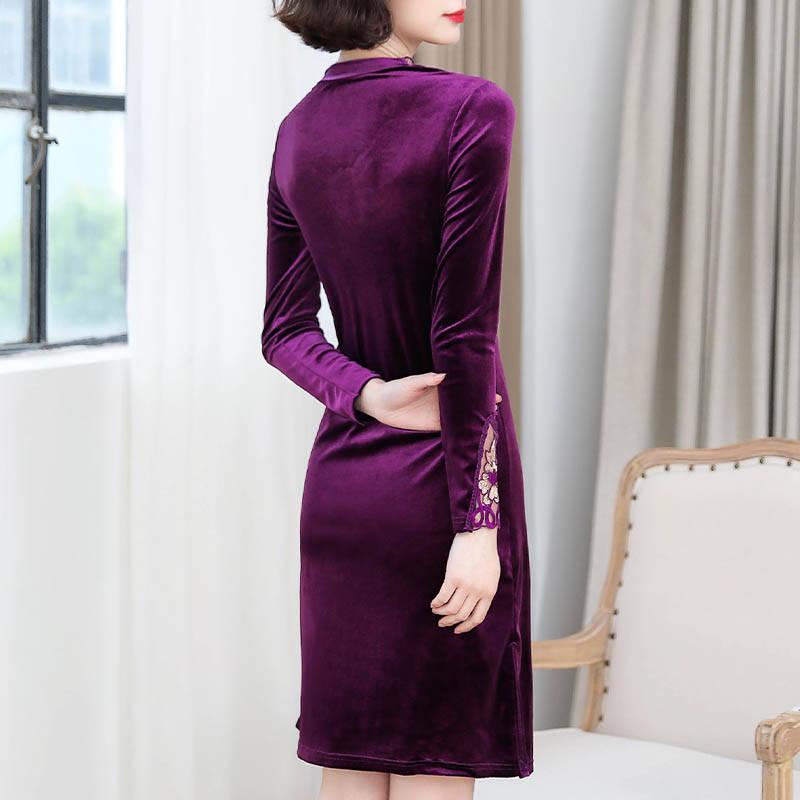 Mid-length plus size skirt lace dress long-sleeved woman spring and autumn dress woman