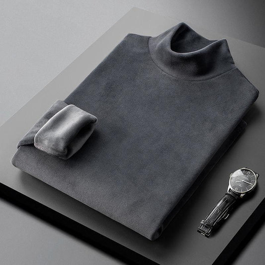 Double-faced Fleece Bottoming Shirt Men Plus Fleece Half-high Collar Long-sleeved Winter Warm Sweater