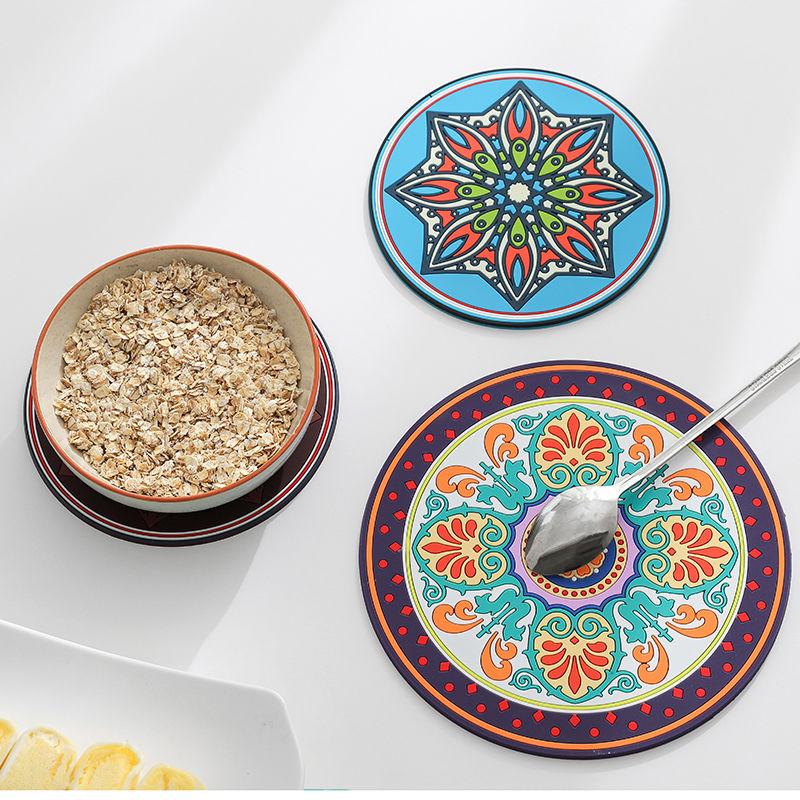 1/2/4pcs Mandala Pattern Creative Silicone Coaster Household Anti-scalding Mat Coffee Drink Coaster
