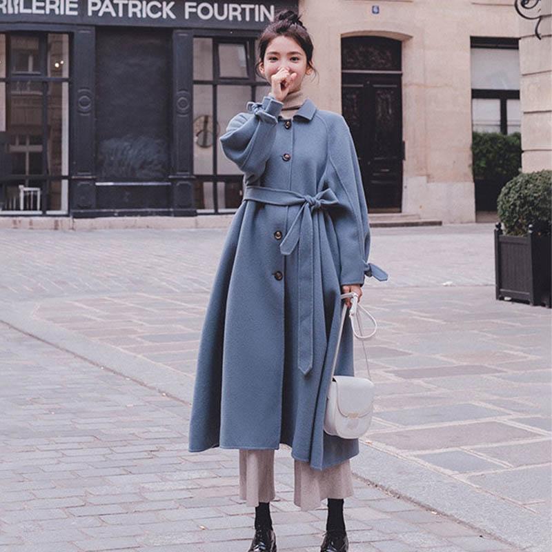 Woolen Coat Women's Mid-length Autumn and Winter Korean Style Loose Hepburn Style Woolen Coat