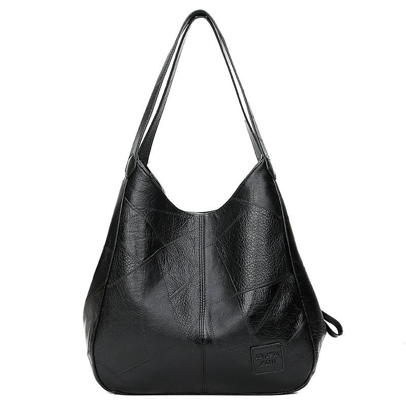 Vintage PU Leather Soft Leather All-match Tote Bag Simple One-shoulder Handbag Multi-layer Casual Lady Messenger Bag