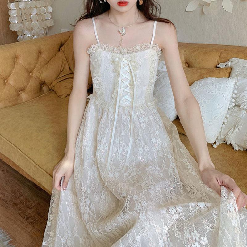 Summer Glitter First Love Long Skirt Female French Mid-length Lace Suspender Dress Little Fairy Temperament