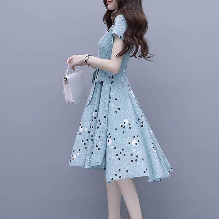 Pofulove S-3XL Women O-neck Off Shoulder Chiffon Polka Dot Dress Slim Sexy Mid-length A-line Dress