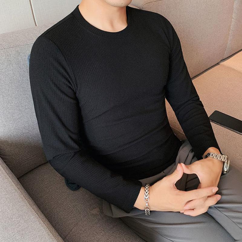 Men's Self-cultivation Winter Warmth Thick Solid Color Round Neck Is Thin and Versatile Men's Long-sleeved Bottoming Shirt