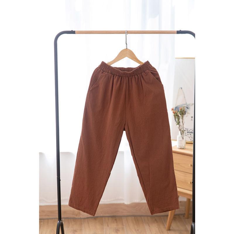 Pure Cotton Women's Trousers Summer Thin Section Loose Leisure Plus Size Cropped Pants