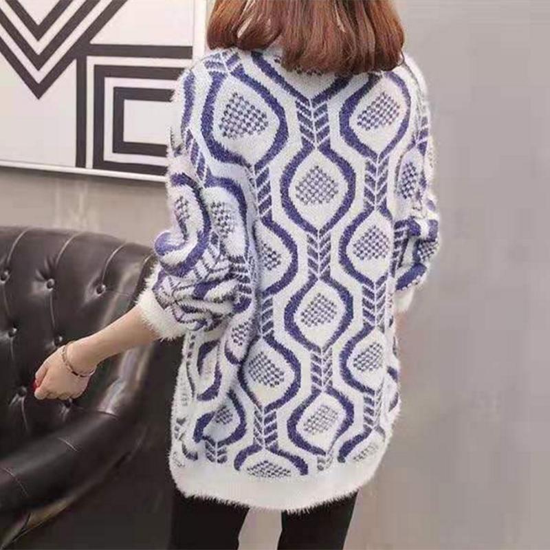 Pofulove sweater autumn and winter round neck knitted bottoming shirt blouse color matching