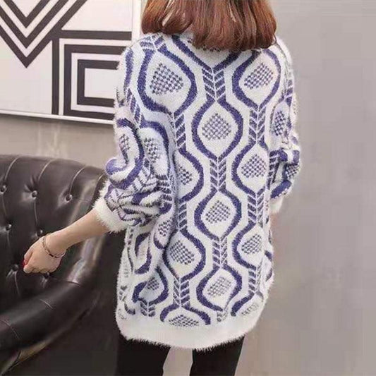 Pofulove sweater autumn and winter round neck knitted bottoming shirt blouse color matching