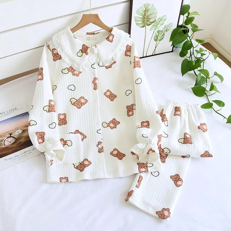 100% Cotton Pajamas Set, Print Holiday Pajamas Thick Warm Soft Homewear