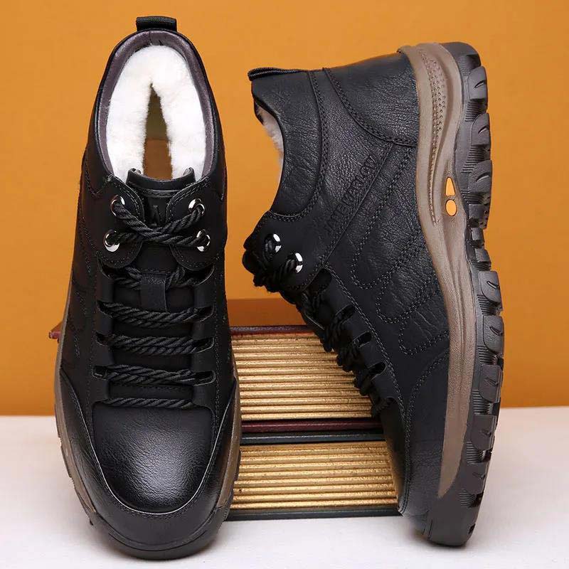 Men's Shoes Winter New Leather Shoes Plus Velvet Thick Warm Cotton Shoes Cotton Boots Outdoor Hiking Shoes