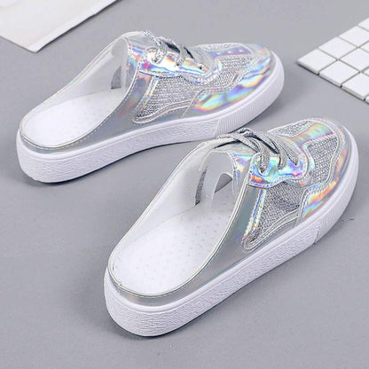 Summer Women Slippers Casual Soft Comfortable Mesh Outside Flat Slides Half Beach Slippers Woman Flip Flops