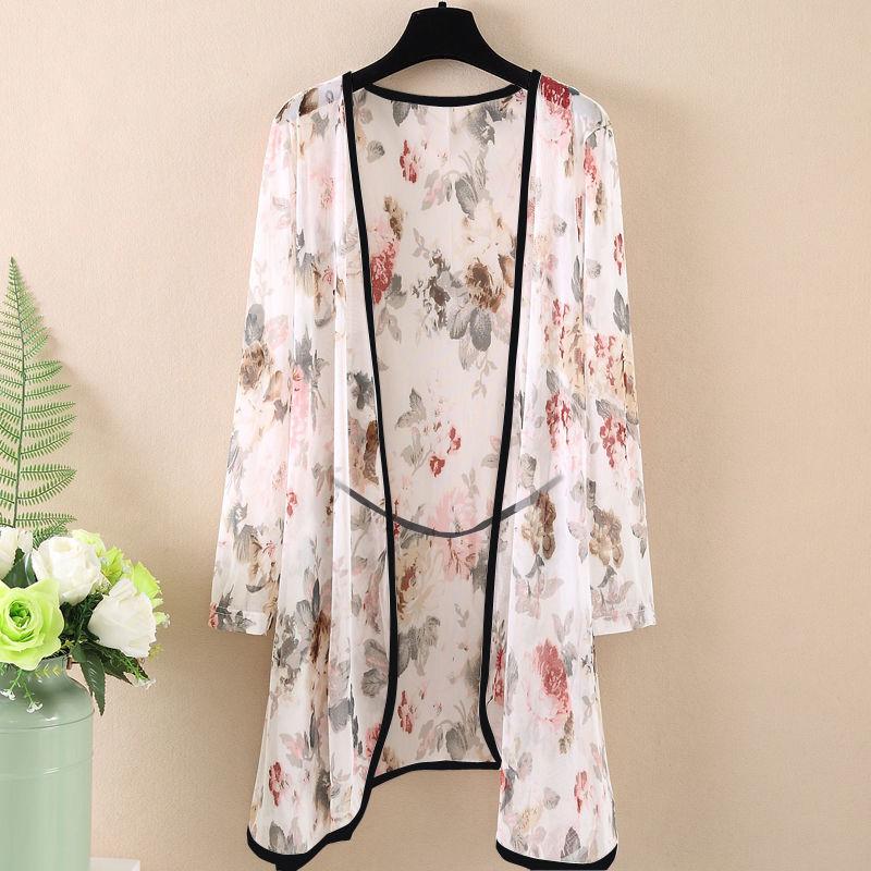 Women's 1pcs Chiffon Cardigan Sun Protection Clothing Mid-length Plus Size Loose Outer Thin Coat Beach Air-conditioned Rooms