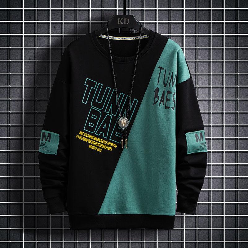 Pullover Sweater Men's Loose Top Clothes Spring and Autumn Splicing Casual Student Bottoming Shirt