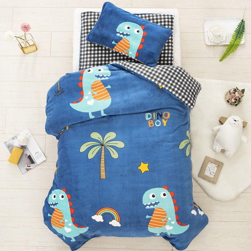 Fall/Winter Double-sided Milk Velvet Three-piece Quilt for Kindergarten Children's Nap Quilt Plus Velvet Thick Quilt Cover Removable and Washable