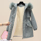 Imitation Hair Parker Overcoming Women's Mid-length Plus Velvet Thick Hooded Waist Waist Tooling Cotton-padded Jacket