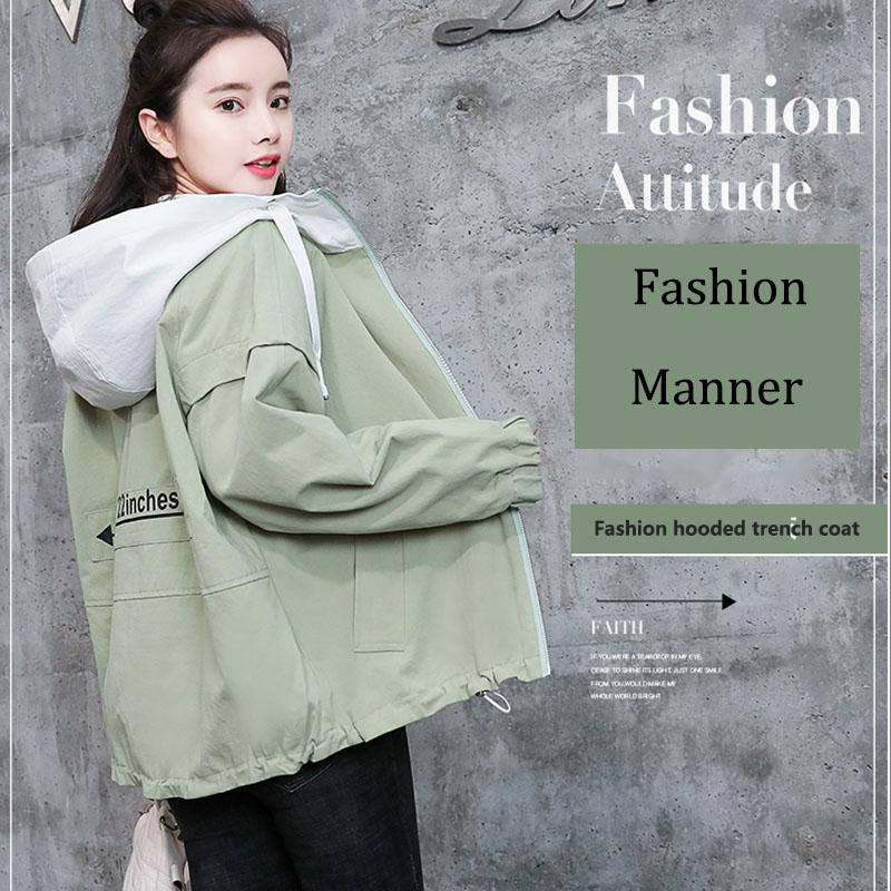 Spring and Autumn Loose Leisure All-match Sports Cardigan Windbreaker Hooded Female Coat