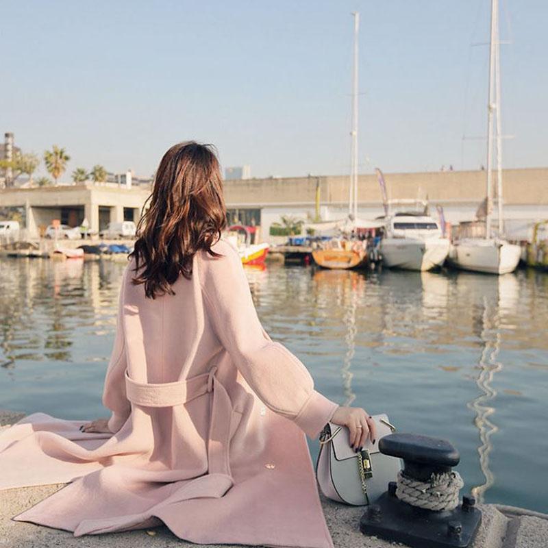 Autumn and Winter Woolen Coat Korean Style Fashion Waist Woolen Coat Women's Thick Large Size Mid-length Over-the-knee Coat