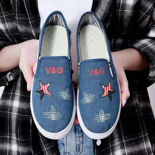 Cloth Shoes Women's Shoes Flat Heel Casual Shoes Single Shoes Running Shoes Women's One-step Shallow Mouth Low-top Student Shoes