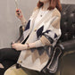 Cardigan Sweater Loose Knitted Coat Long Sleeve Color Matching Shirt Women's Thick Sweater Women