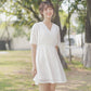 Summer V-neck Elastic Waist Lace Dress Half Sleeve Above Knee Loose Beach Party Dress