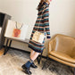 Autumn Winter Boho Sweater for Women Mid-length Vintage Ethnic Striped Sweater Dress Women Loose Long-sleeve Hooded Pullover Knitted Sweater Coat