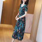 Women's Plus Size Loose Long Printed Dress Slim Round Neck A-line Skirt