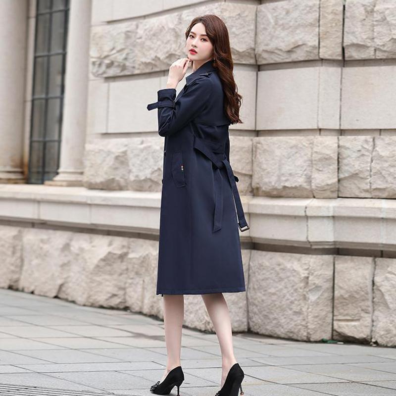 Lining Windbreaker Women's Mid-length 2021 Spring and Autumn Drape Coat Women's Long Over-the-knee Coat